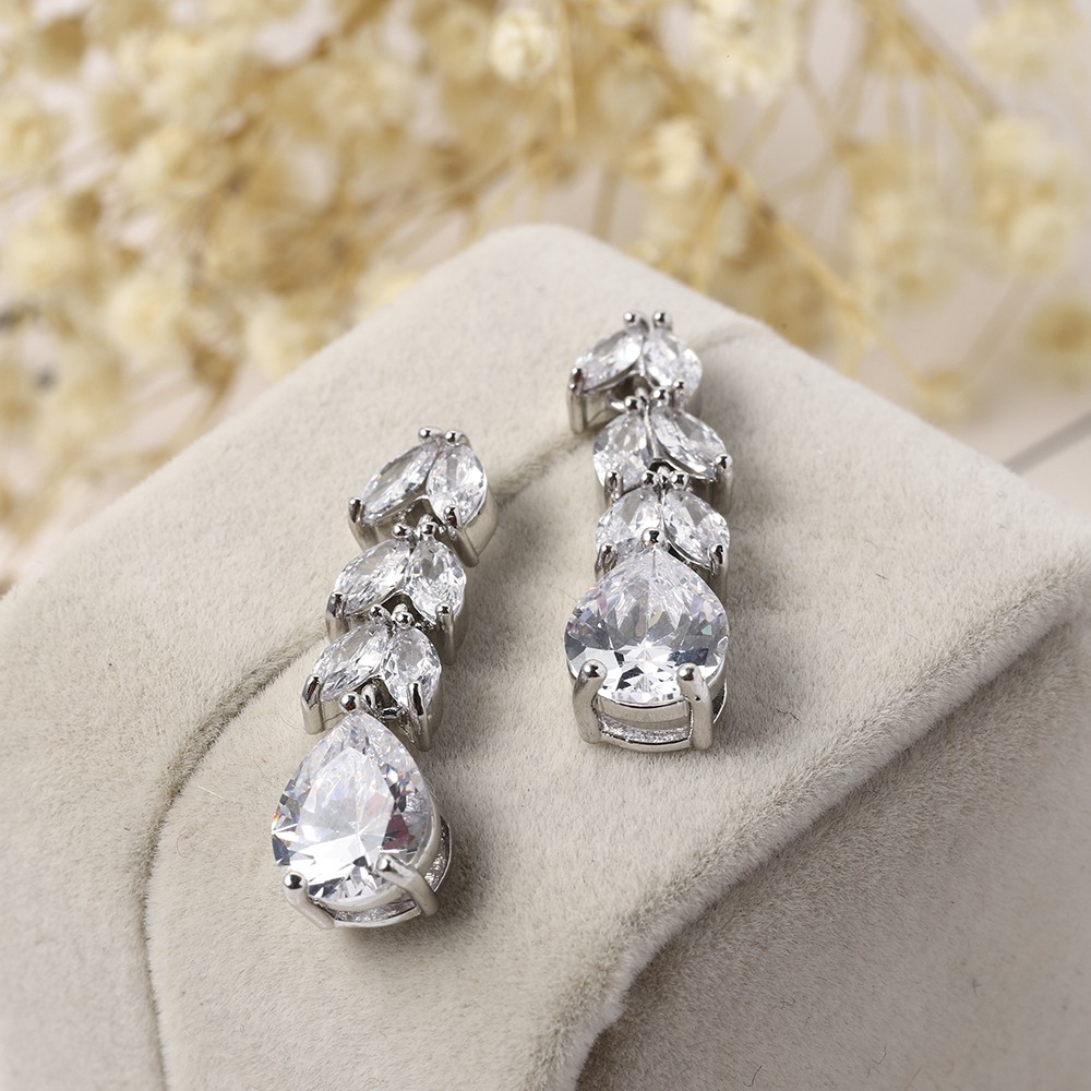 Bông Tai Hình Giọt Nước Đính Đá Zircon Lấp Lánh Cho Nữ