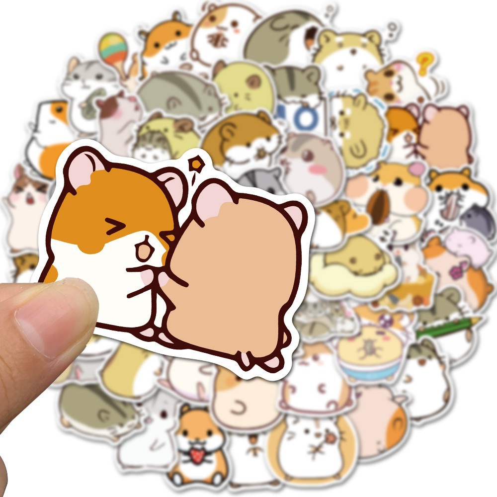 Set 50 chiếc sticker chống nước Hamster dán nón bảo hiểm, laptop