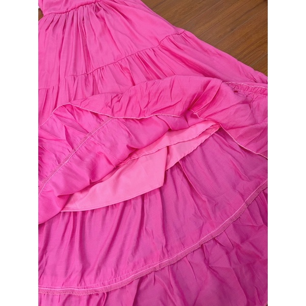 Đầm maxi hồng cánh tiên dáng dài 120cm hở lưng