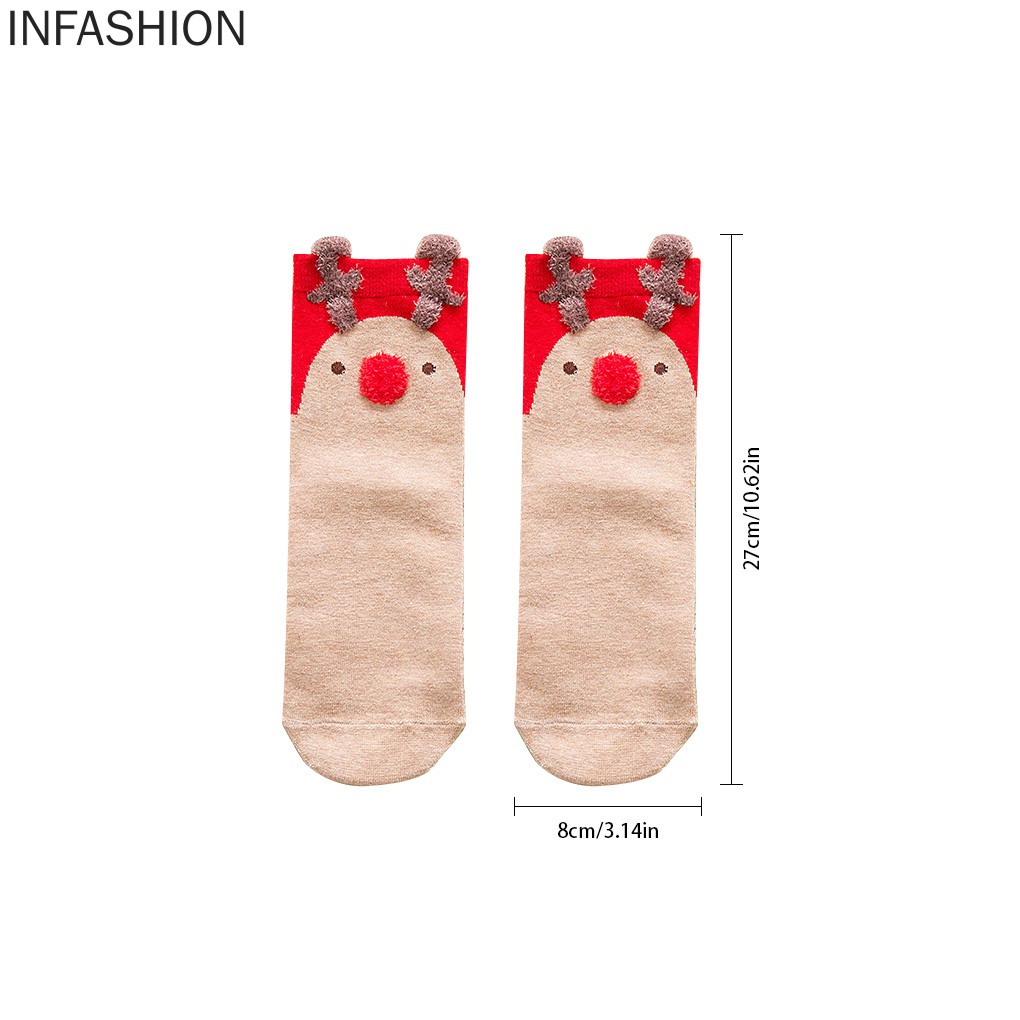 1 Đôi Tất Cotton Thoáng Khí Họa Tiết Giáng Sinh Cho Nữ