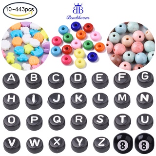 Beadthoven 10-443 Chiếc Xịt Sơn Acrylic Hạt Lỗ Lớn Bi-a Tròn Số 8 Đen 12mm Lỗ: 4mm