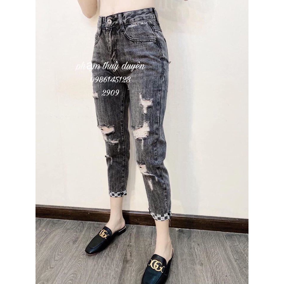 QUẦN BÒ, JEANS BAGGY MÀU XÁM KHÓI RÁCH GỐI HÀNG XUẤT XỊN