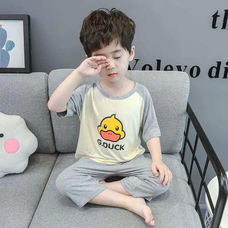 Bộ Đồ Ngủ Tay Ngắn Vải Mỏng Thời Trang Mùa Hè Dễ Thương Cho Bé Trai