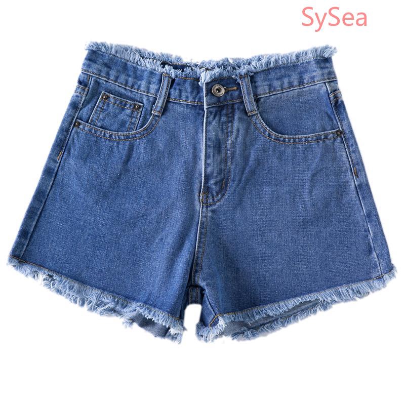 Quần Short Jean Lưng Cao Ống Rộng Phong Cách Hàn Quốc