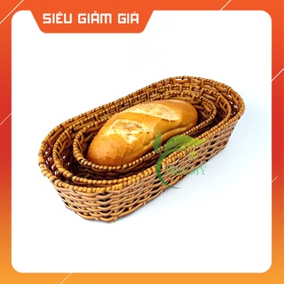 Khay Mây Nhựa Đan Hình Oval Đựng Bánh Mì, Khay Oval Đựng Hoa Quả Rau Sống Khay Đựng Bánh Mì