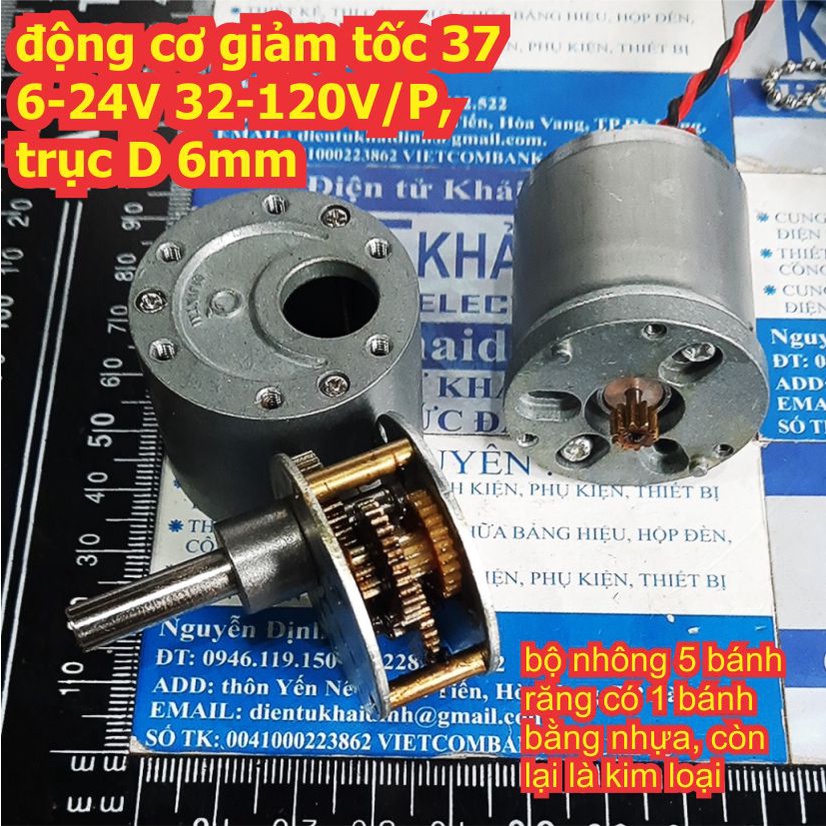 động cơ giảm tốc máy đưa võng 37 6-24V 32-120V/P, trục D 6mm kde2510