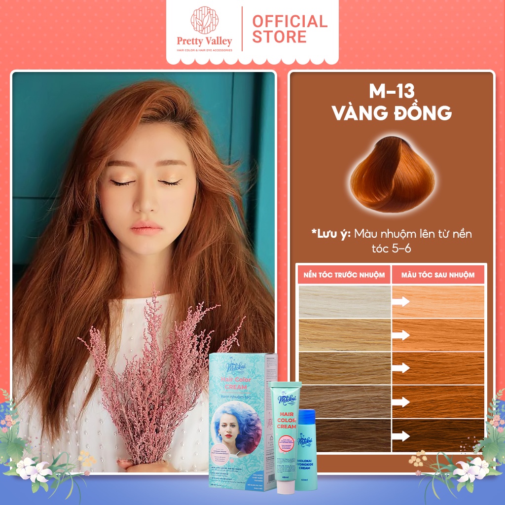 Thuốc nhuộm tóc màu vàng đồng MOLOKAI, thuốc nhuộm tóc chứa collagen tảo biển siêu dưỡng - Pretty Valley Store