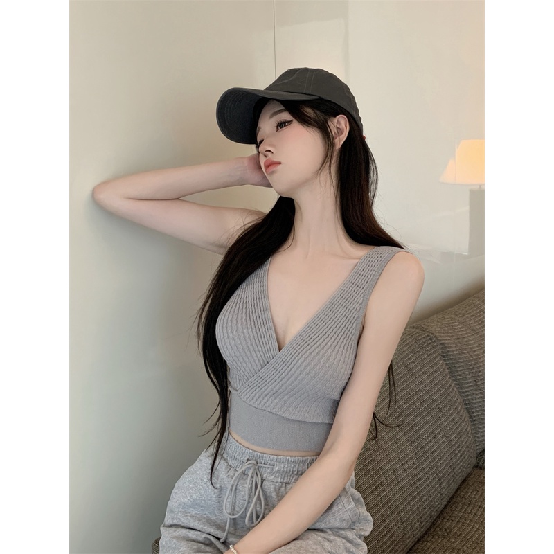 Cocory vn Áo Dệt Kim Hai Dây Cổ Chữ V Dáng Ôm Thời Trang Hàn Quốc Quyến Rũ Cho Nữ