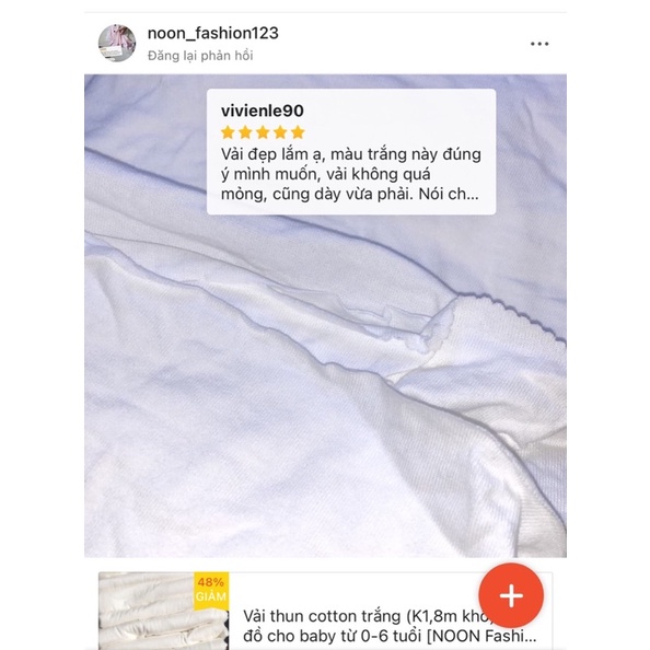 Vải cây cotton trắng mịn - giá bán 1m x khổ 1,6m