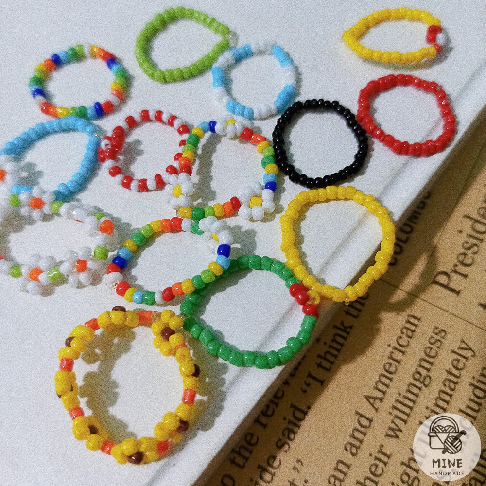 Nhẫn hạt cườm hoa cúc cầu vồng nhiều màu đơn giản thời trang Nhẫn hot trend Hàn Quốc dễ thương