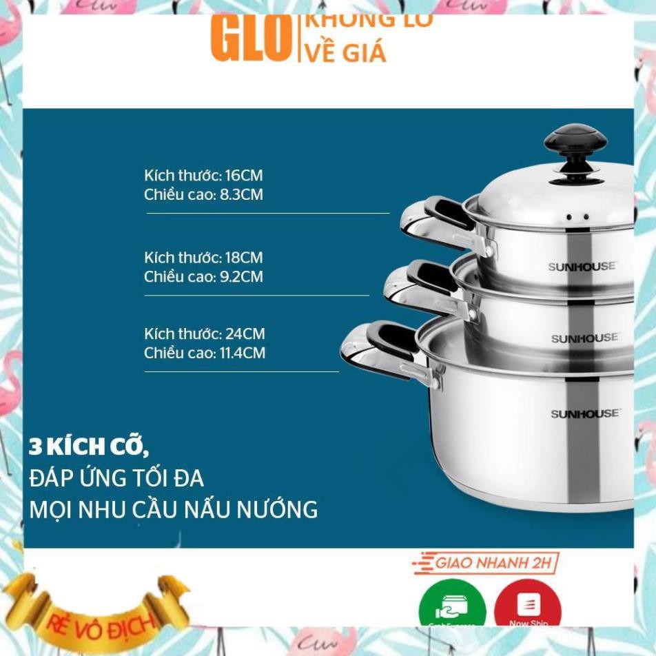 (Giá sỉ)  Bộ Nồi Inox 3 Đáy Cao Cấp SUNHOUSE SH333 - Hàng Chính Hãng  - M103