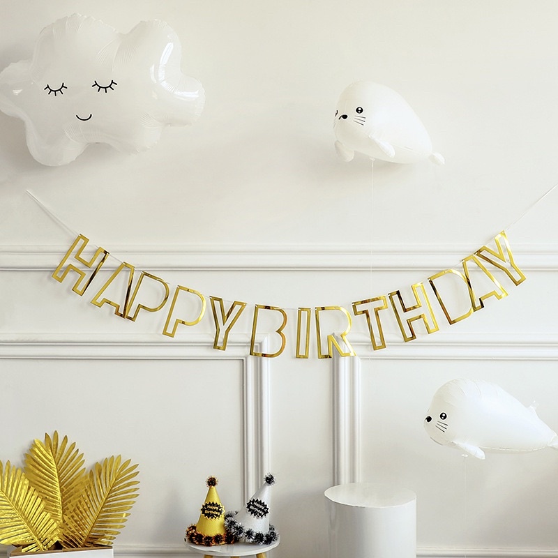 Dây Cờ Happy Birthday Ép Kim Vàng, Bạc Trang Trí Sinh Nhật - Yori Party