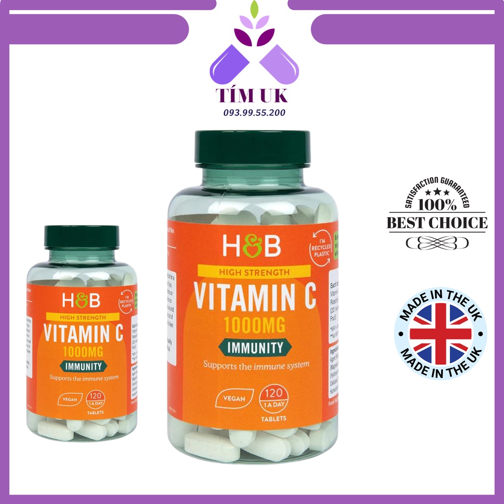 Viên Uống Bổ Sung Vitamin C Từ Anh Holland & Barrett Vitamin C 1000mg 120 viên [Bill Anh]