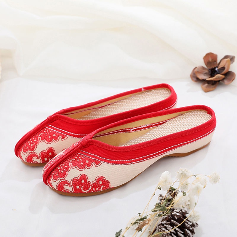 Dép Bít Mũi Thêu Họa Tiết Thổ Cẩm Phong Cách Bắc Kinh Thời Trang Cho Nữ