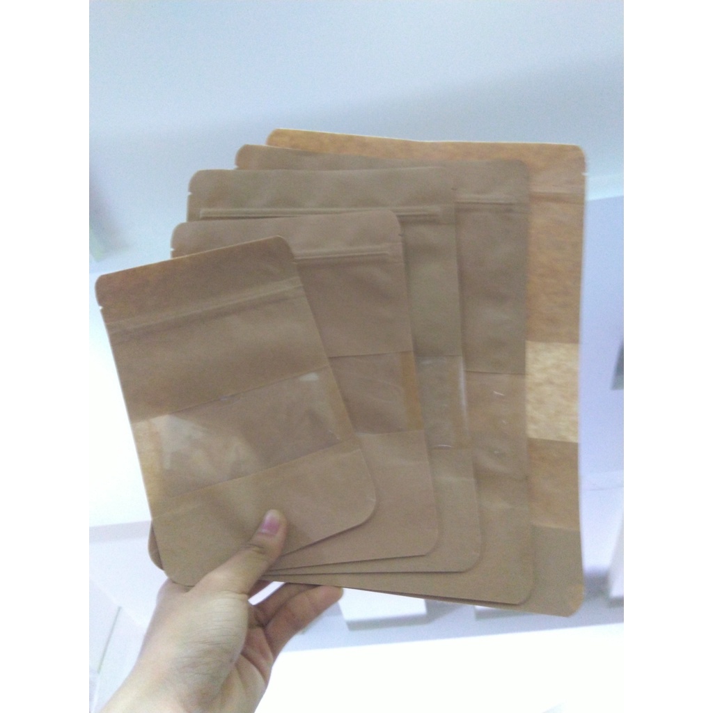 50 Túi zip giấy có kính đựng thực phẩm chất liệu chịu nhiệt an toàn tiện lợi, bảo vệ môi trường