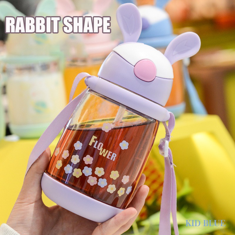 Bình Nước Nhựa Dung Tích 600ml Họa Tiết Thỏ Hoạt Hình Dễ Thương Cho Bé