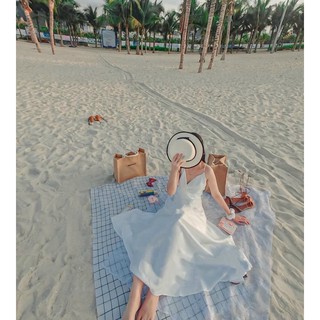 MAXI TRẮNG 2S ĐAN LƯNG THẮT NƠ ĐẮP CHÉO NGỰC