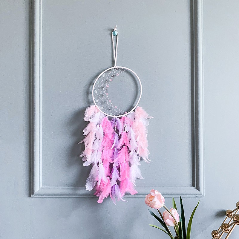 [ Hàng Có Sẵn ] - Dreamcatcher Tông Hồng Hình Mặt Trăng Có Led Đính Kèm
