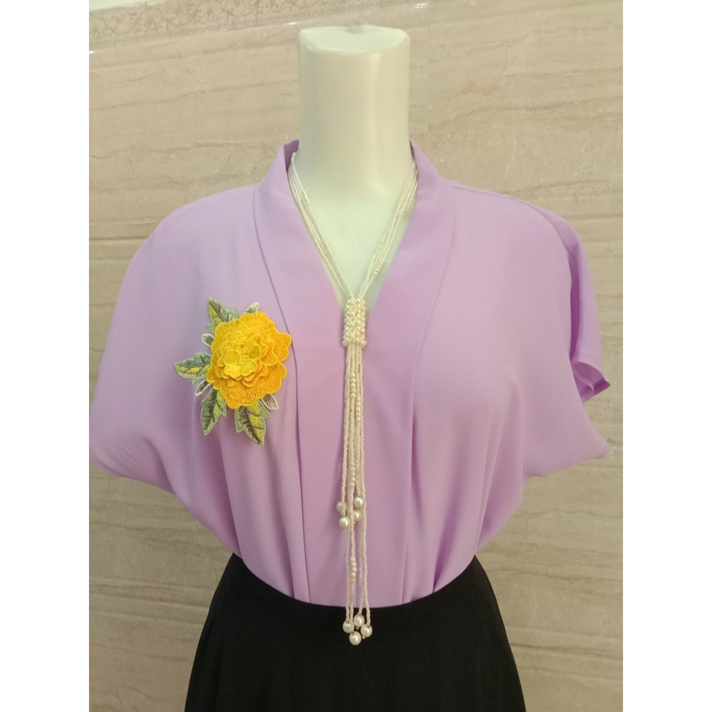 ÁO BÀ LAI TAY DƠI KẾT HOA -  Chất liệu tằm ý - M022