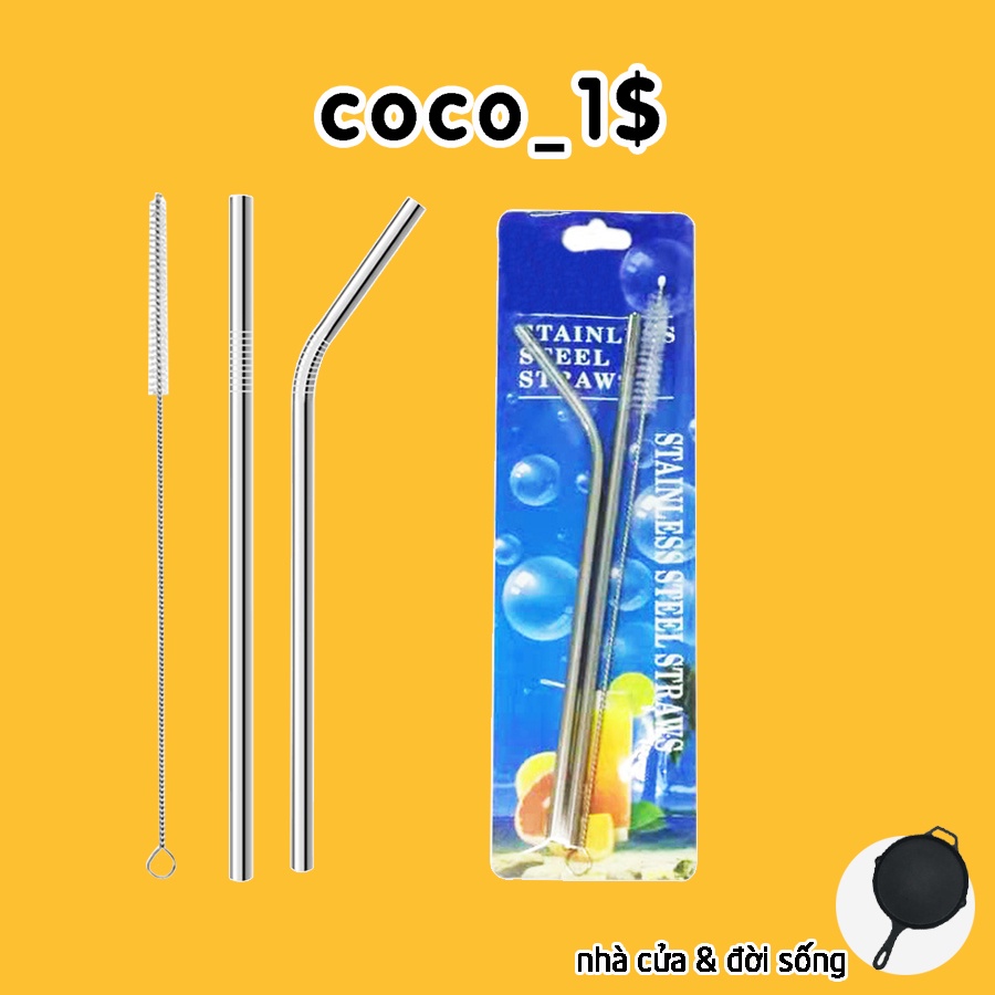 Bộ ống hút kim loại INOX 3 món