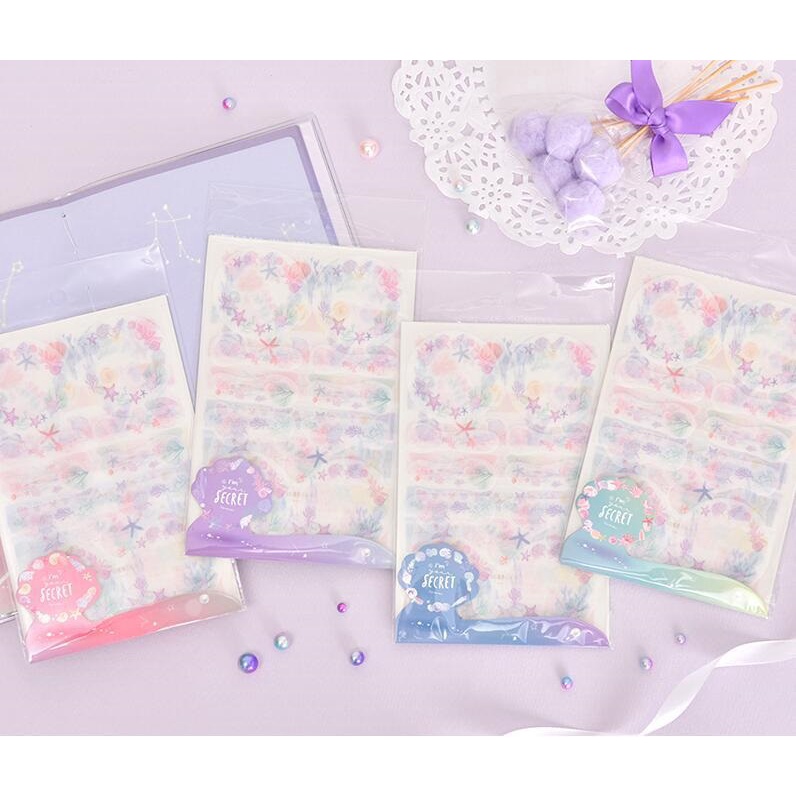 🌊 🐳 Set 4 Tấm Hình Dán Washi Vỏ Sò Cá Heo Đảo Biển Đại Dương Cá Voi Trang Trí Sổ Bullet Journal Sticker Nhãn Miếng Dán