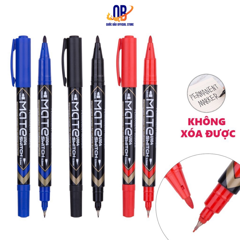 Bút lông dầu dạ kính viết đĩa CD hai đầu đánh dấu không xóa được Deli mực xanh, đen, đỏ - ngòi kim cao cấp tiện dụng