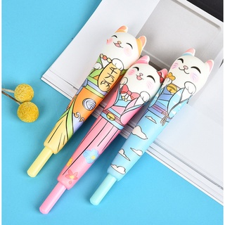 Bút gel mực đen Mèo thần tài đầu Squishy nét 0.5mm dễ thương
