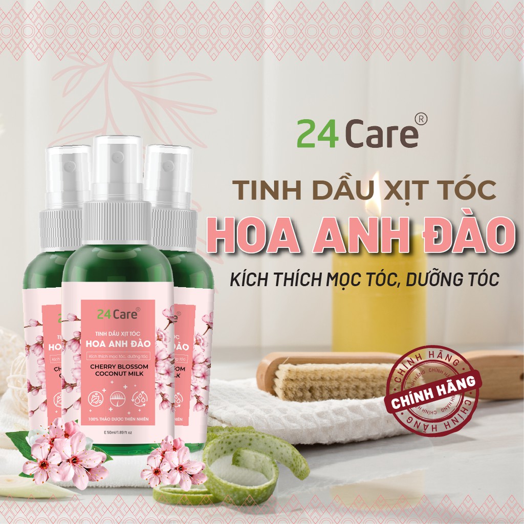 Xịt dưỡng tóc tinh dầu hữu cơ 24Care 50ml - Ức chế melanin, chống bạc tóc, gãy rụng, cho tóc óng ả 5.0