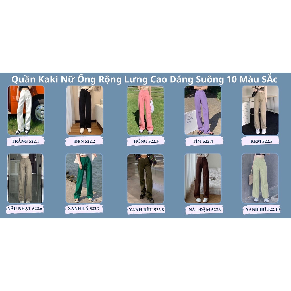 Quần Kaki Nữ Ống Rộng Lưng Cao Dáng Suông, Quần Kaki Jean Trơn Xanh Lá Joggerjinstore