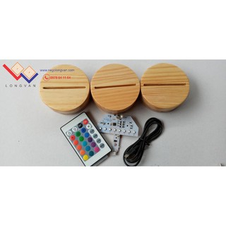 Đế đèn LED 3D gỗ - Mạch đèn LED 3D 16 màu có remote