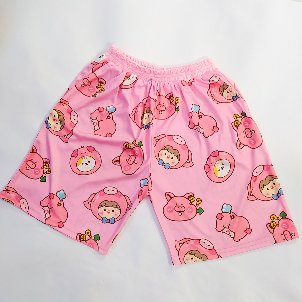 Quần Short Lửng Cartoon, Quần Đùi Hoạt Hình Họa Tiết Lợn Hồng Dễ Thương