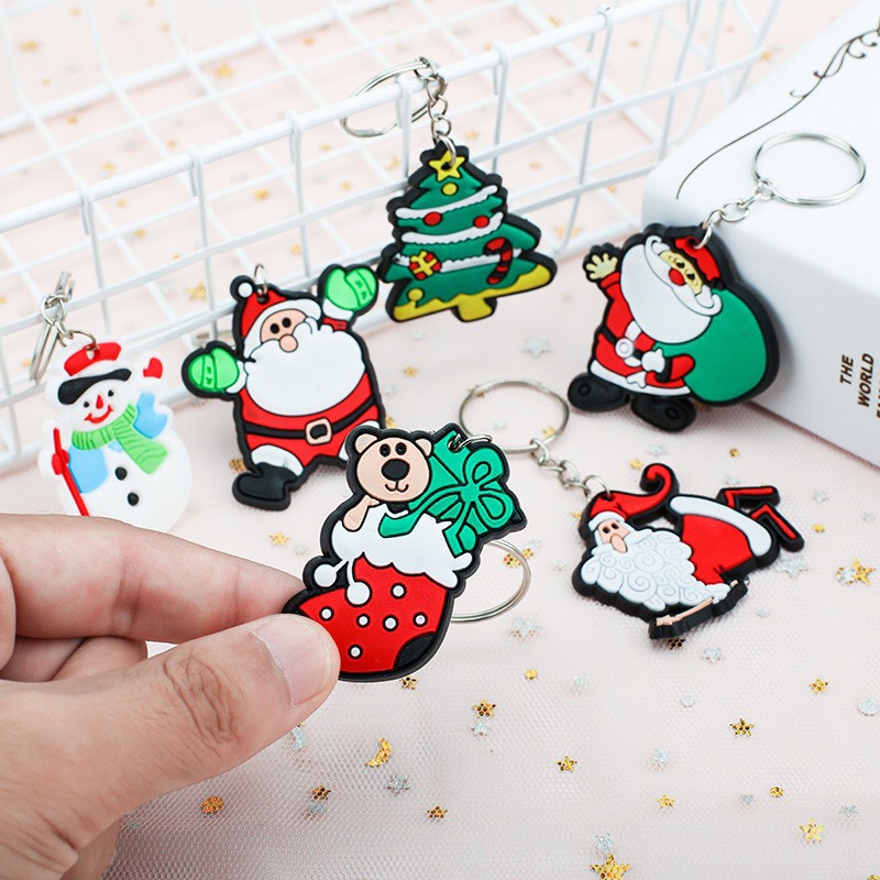 Móc khóa dẻo hình ông già Noel hoạt hình dễ thương, Móc khóa silicon mềm mại họa tiết Noel