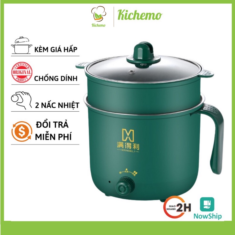 Nồi Lẩu Điện Mini Ca Nấu Mì 2 Tầng Kèm Giá Hấp Đa Năng Chống Dính Vấn Đá Tiện Lợi