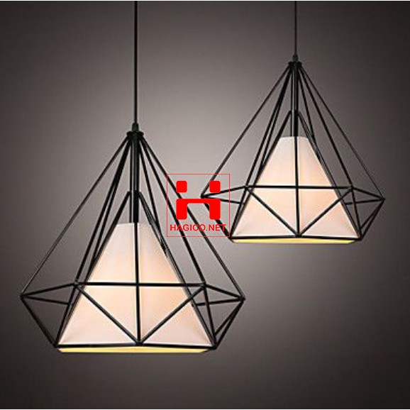 Đèn thả trang trí bàn ăn thả trần hình kim cương khung sắt