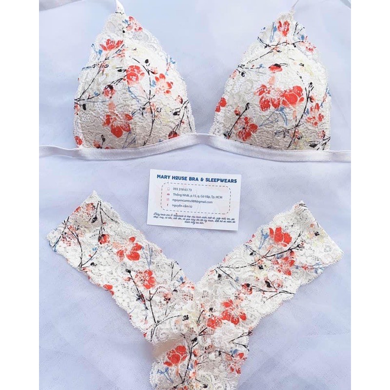 Set Bralette Ren Mút Ngực Quần Y Hoa Mùa Hè Cúp Nhỏ 32-34 Mary House Bra & Sleepwears | BigBuy360 - bigbuy360.vn