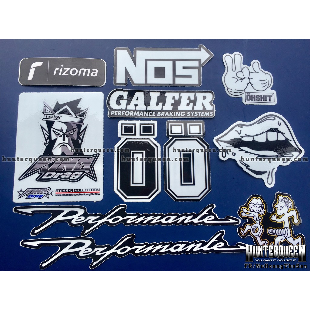 Bộ 11 logo trắng đen, decal dán xe máy, nón bảo hiểm... Sticker chống nước, bền màu. Hình dán đẹp