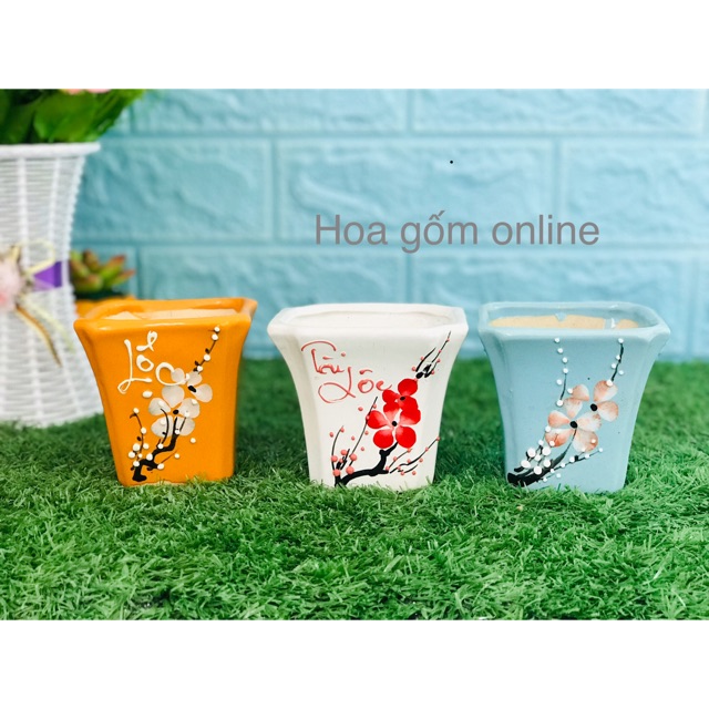 Chậu gốm sứ vuông - cao 9 cm