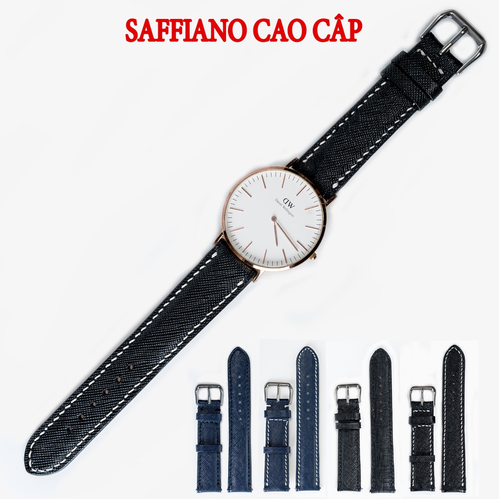 Dây đồng hồ nam da saffiano cao cấp-khâu tay thủ công D112 size 18mm, 20mm, 22mm, 24mm-Bụi leather