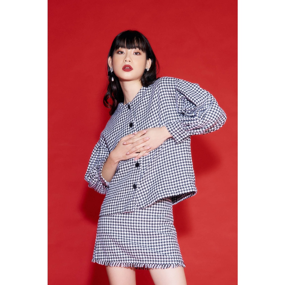 DOTTIE - Chân váy ngắn houndstooth nữ đen S0098
