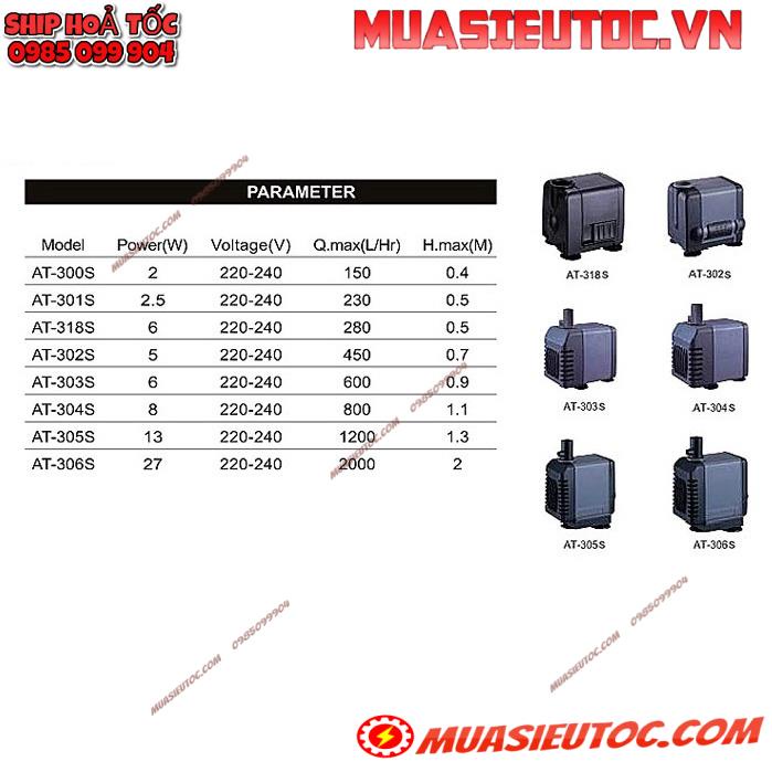 Máy bơm chìm bể cá cảnh thuỷ sinh SOBO ATMAN 301s 302s 303s 304s 305s 306s Wp 100d 200D 300D 500D