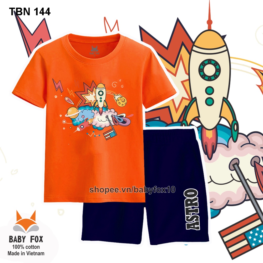 Bộ bé trai size nhí, trung, đại 100% cotton loại tốt, thương hiệu BABY FOX, hình vũ trụ, size 10-55kg g