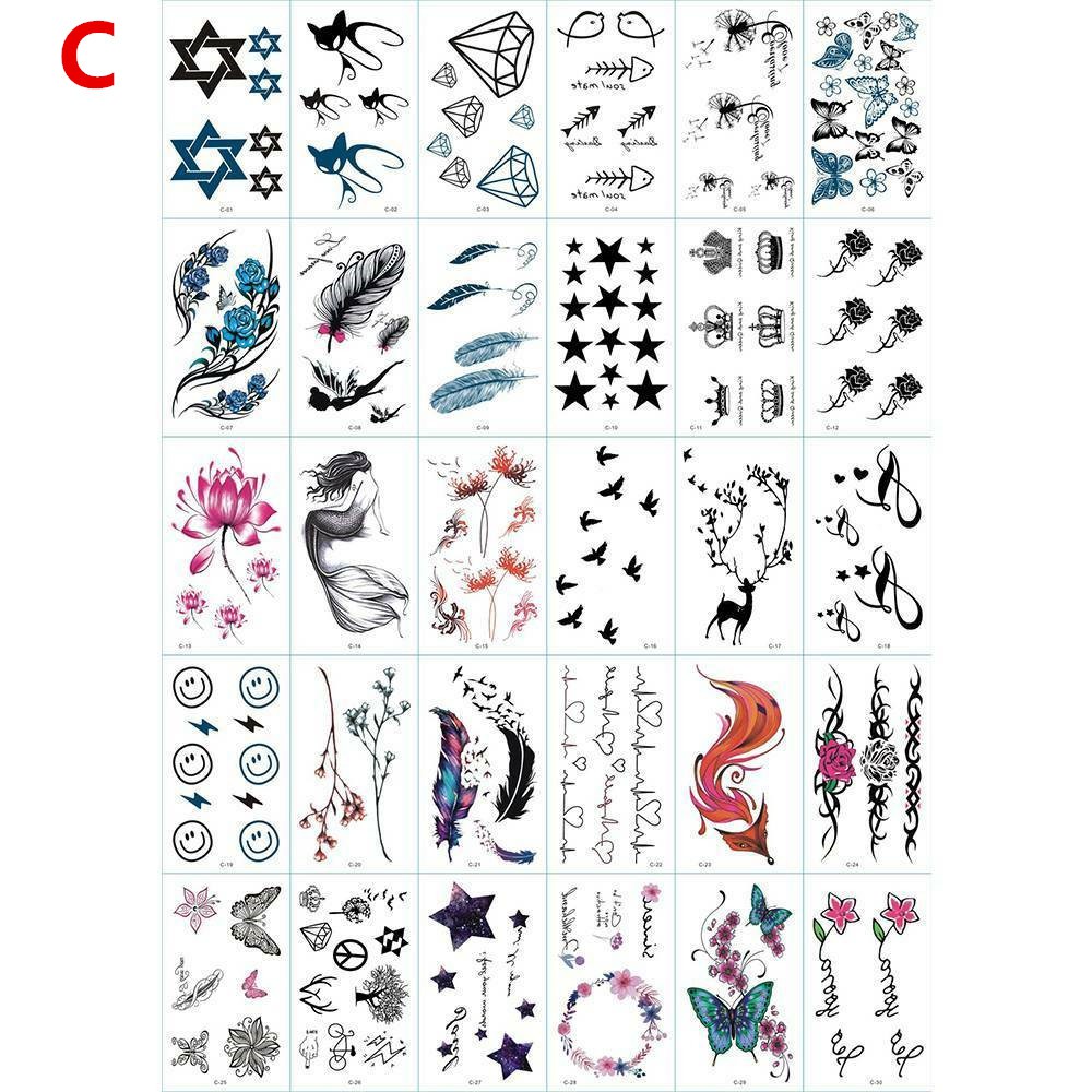 【COD】Set 30 Miếng Dán Hình Xăm Tạm Thời Hình Hoa Và Chữ Cái Chống Thấm Nước