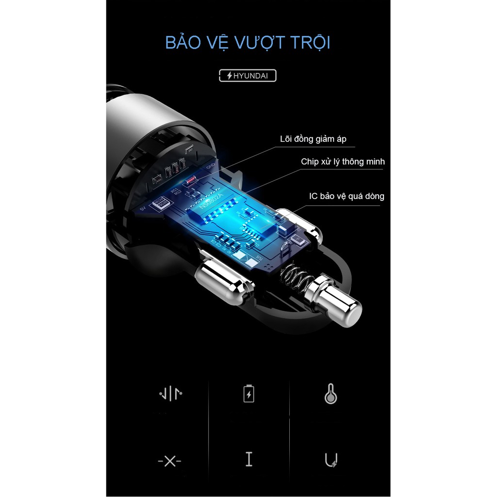 Bộ chia tẩu sạc ô tô, xe hơi 2 cổng sạc USB Hyundai HY-36 gc