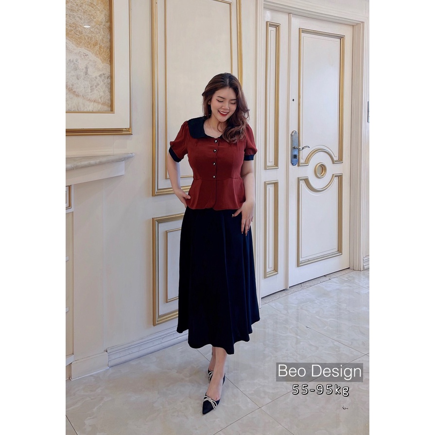 Set bộ bigsize nữ Béo Design Set áo vạt tròn chân váy xòe 51kg đến 95kg