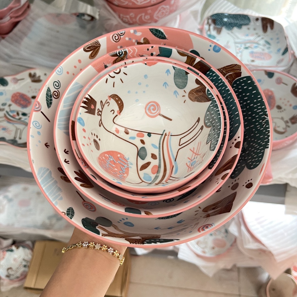 Tổng hợp những sét bát đĩa gốm sứ hươu hồng decor trang trí đồ ăn siêu đẹp