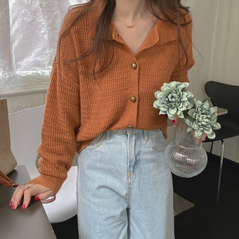 Áo Khoác Cardigan Tay Dài Màu Sắc Retro Cho Nữ