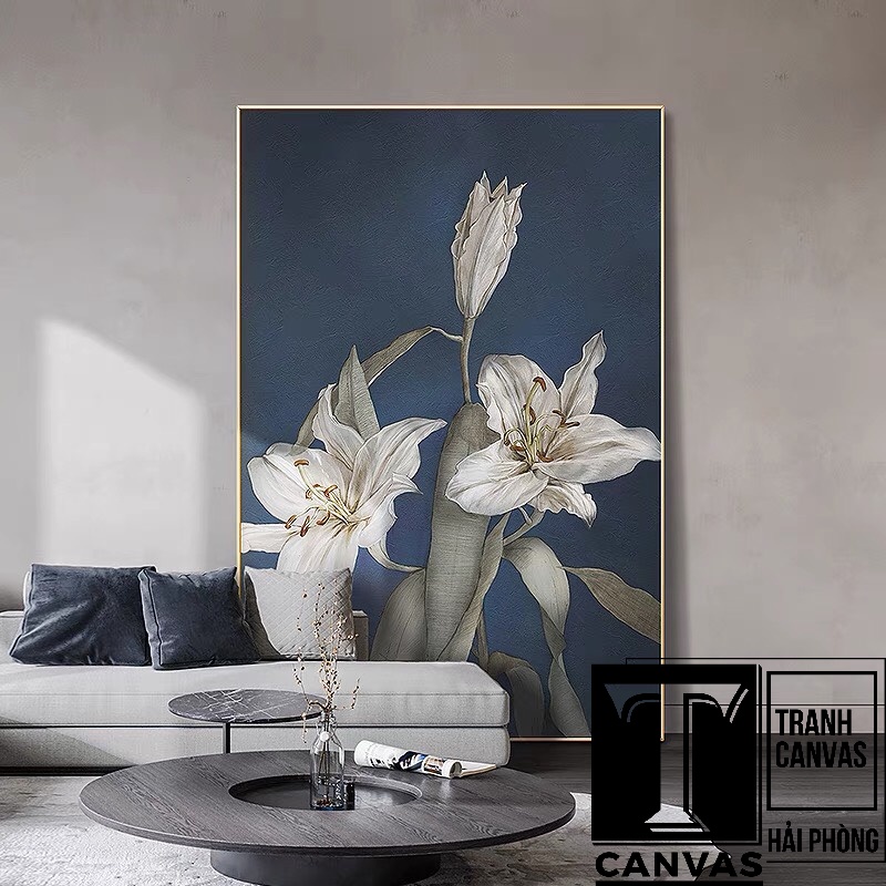 (Tranh Giá Xưởng) Tranh canvas treo tường phòng khách, tranh hiện đại nghệ thuật Hoa Ly trắng HL 01-02 (không kèm khung)
