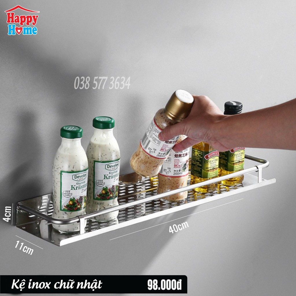 Kệ Dán Tường Đựng Gia Vị, Kệ Inox Nhà Bếp, Kệ Inox Dán Tường Siêu Chắc (40cmx11cm)