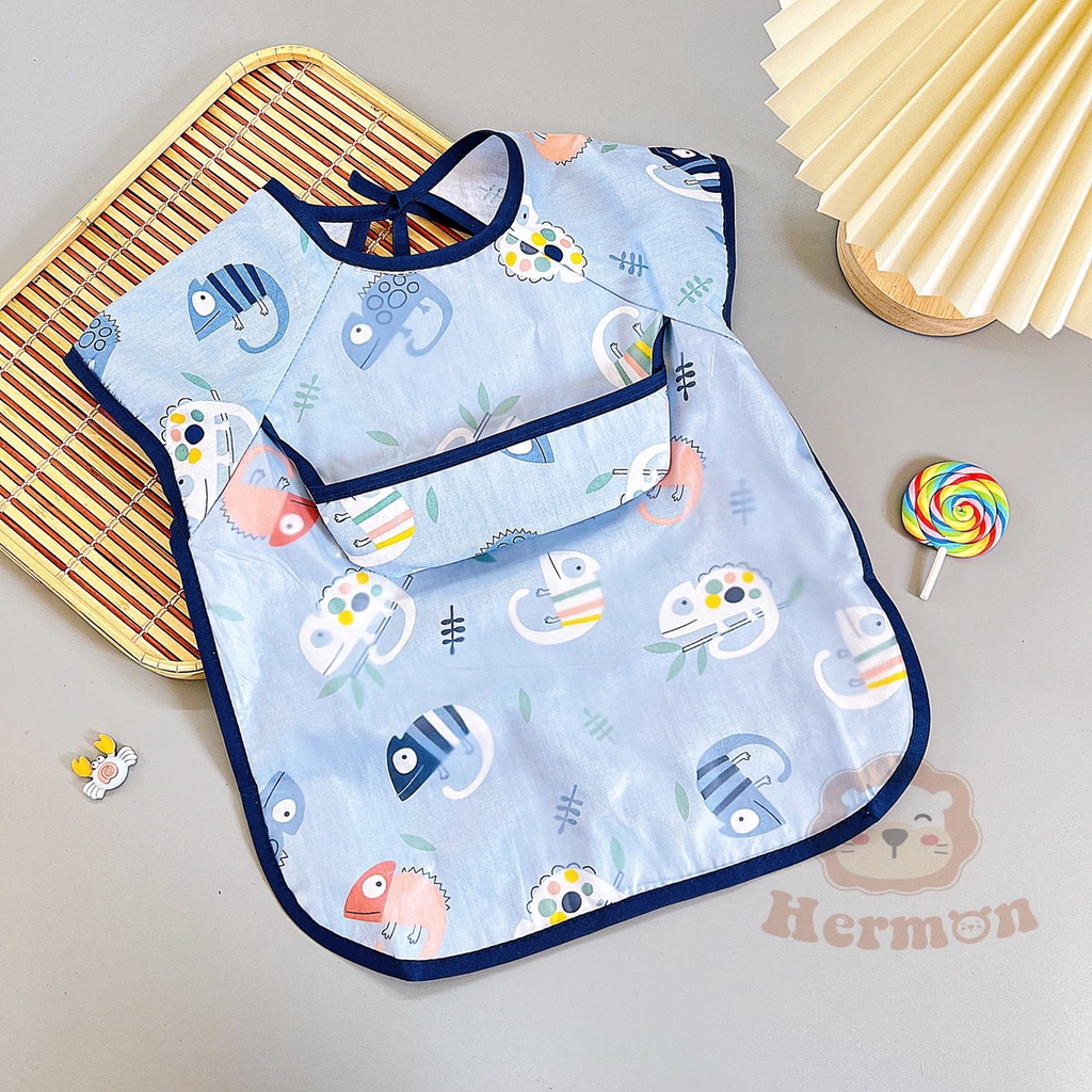 Áo yếm ăn dặm ngắn tay có máng hứng cho bé