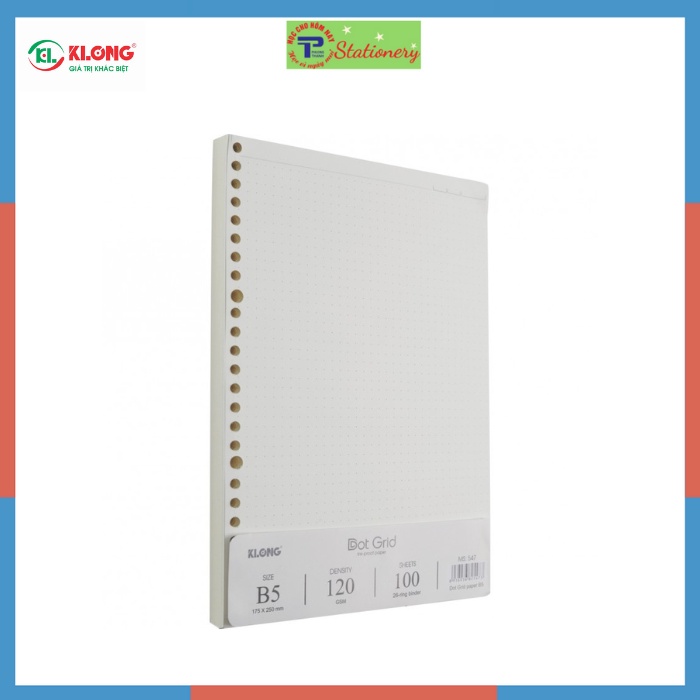 Ruột sổ còng Klong B5 chấm dotgrid/ caro/ kẻ ngang, giấy refill binder thay thế tiện lợi MS 547,548,552